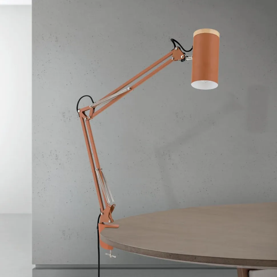 Bordlampe Gili, korallerød, klemme, stål, højde 75 cm E27