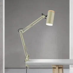 Bordlampe Gili, lysegrøn, klemme, stål, højde 75 cm, E27