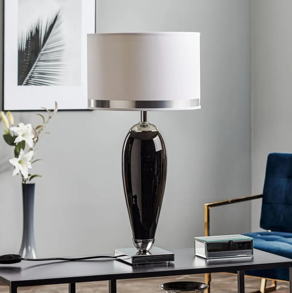 Bordlampe Lund, sort/hvid, højde 60 cm, tekstil