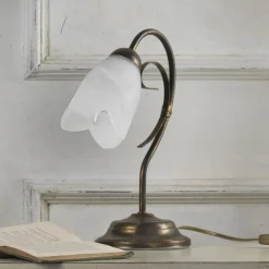 Bordlampe Odino, 1 lyskilde, bronzefarvet, metal, glas
