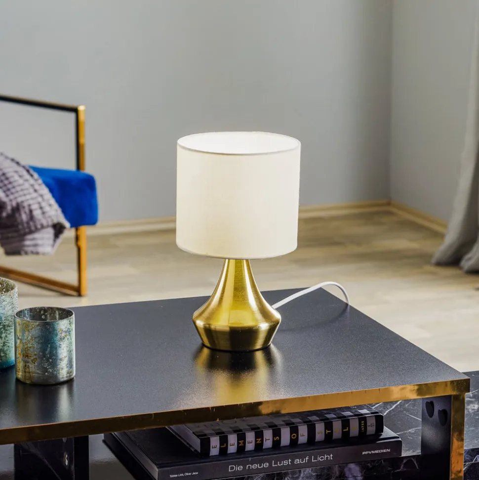 Bordlampe Ottone med tekstilskærm, messing