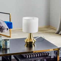 Bordlampe Ottone med tekstilskærm, messing