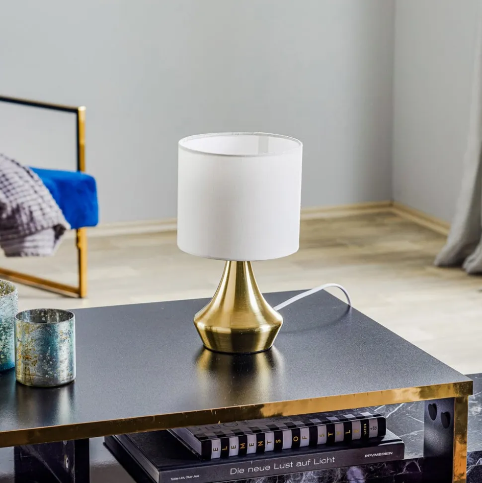 Bordlampe Ottone med tekstilskærm, messing