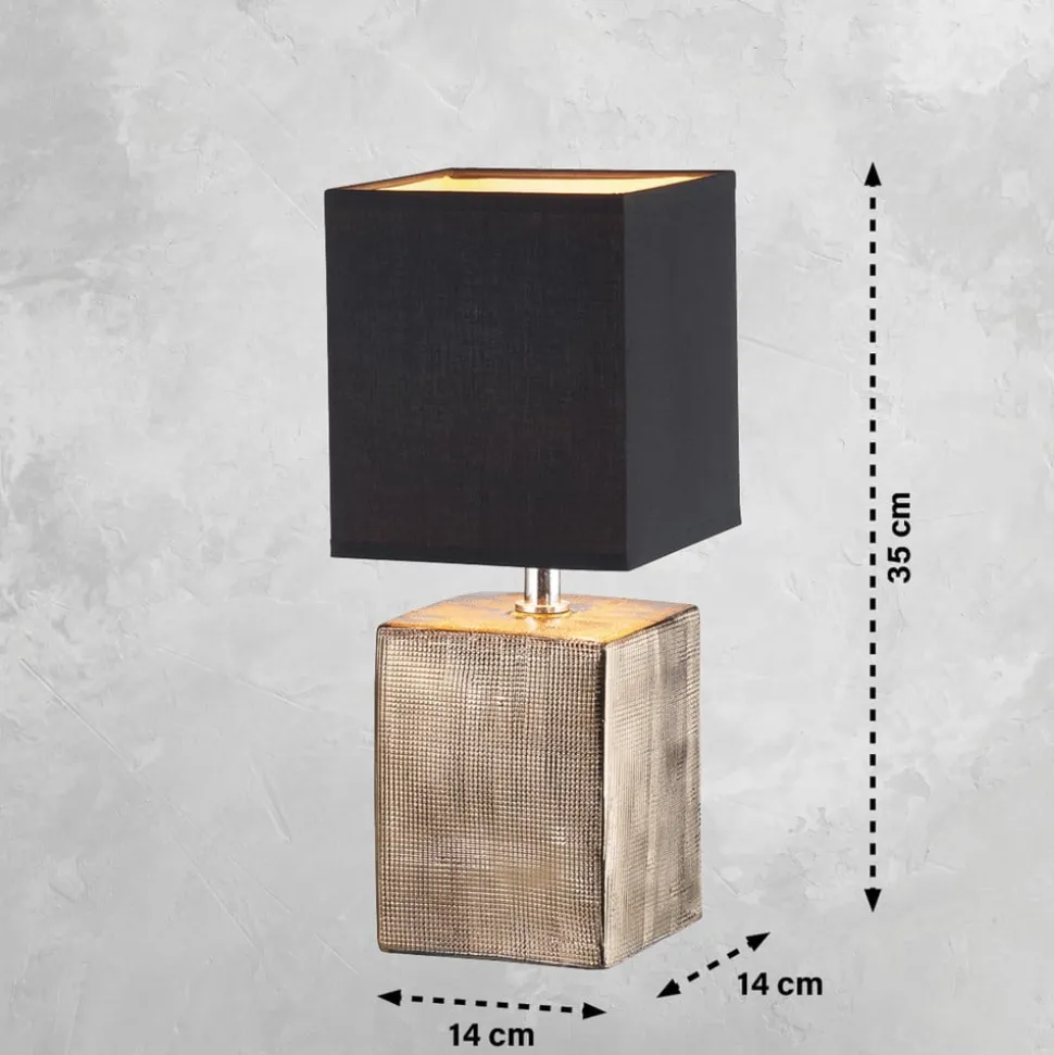 Bordlampe Ouro, sort/antik bronze, 35 cm, tekstil/keramik