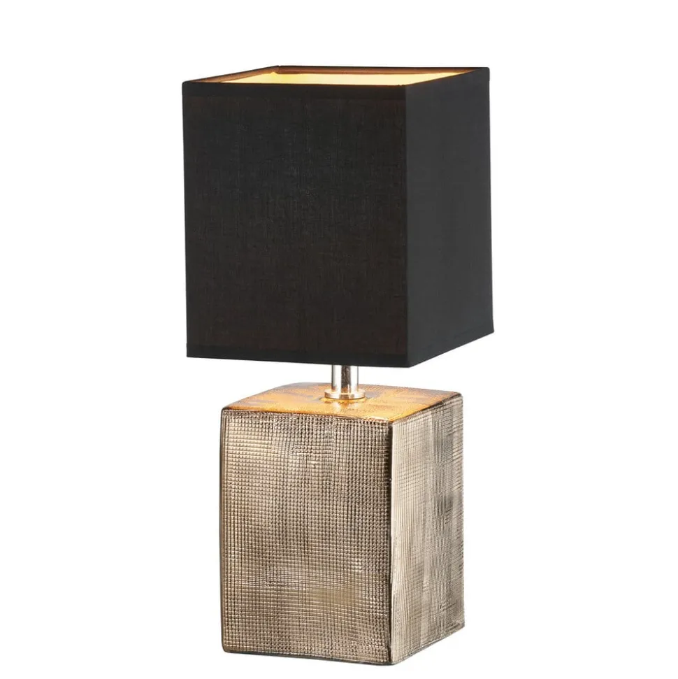 Bordlampe Ouro, sort/antik bronze, 35 cm, tekstil/keramik