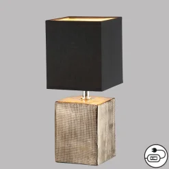 Bordlampe Ouro, sort/antik bronze, 35 cm, tekstil/keramik