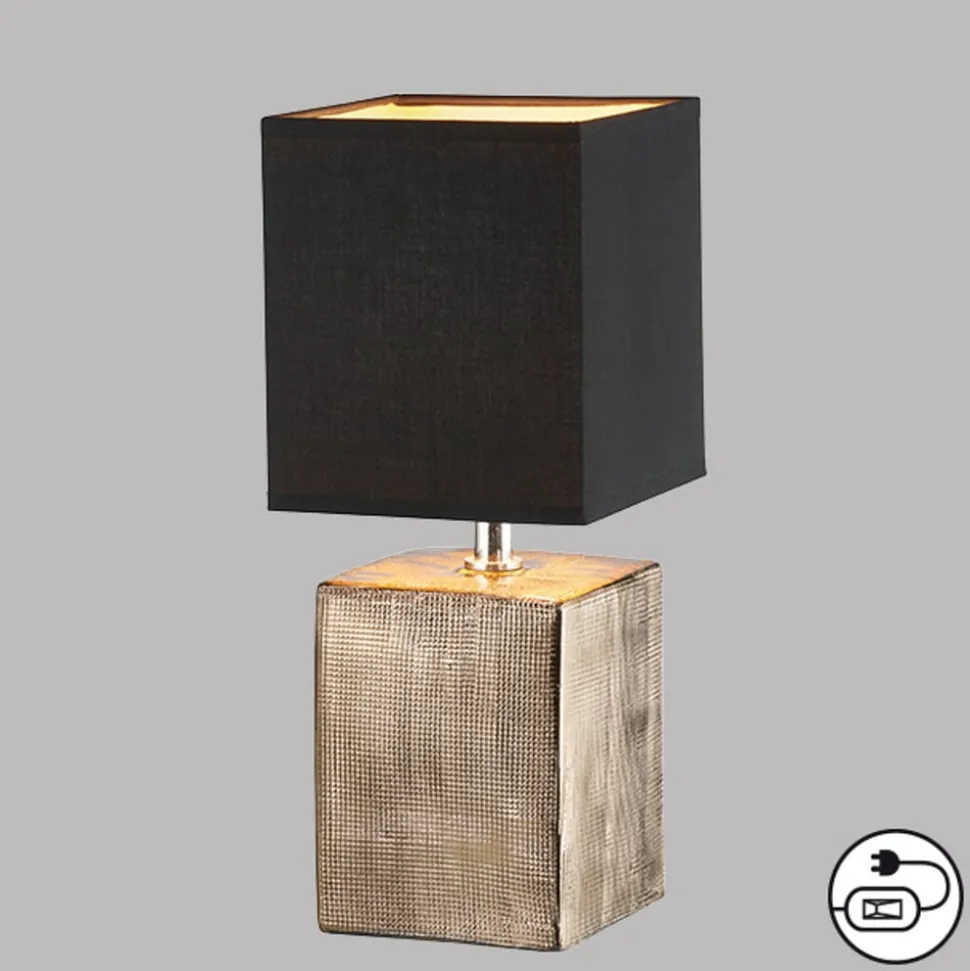 Bordlampe Ouro, sort/antik bronze, 35 cm, tekstil/keramik