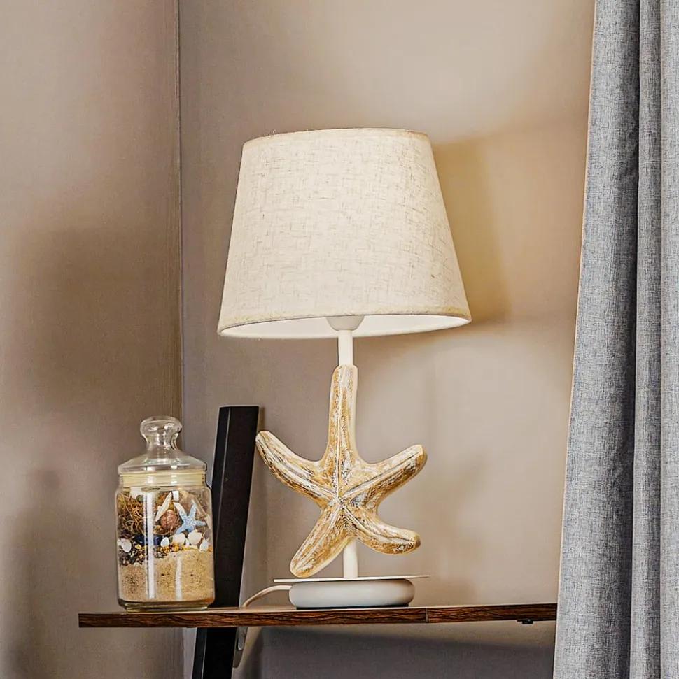 Bordlampe Stellina, stofskærm, søstjerne-dekor