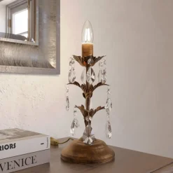 Bordlampe Teresa med krystaller, uden skærm