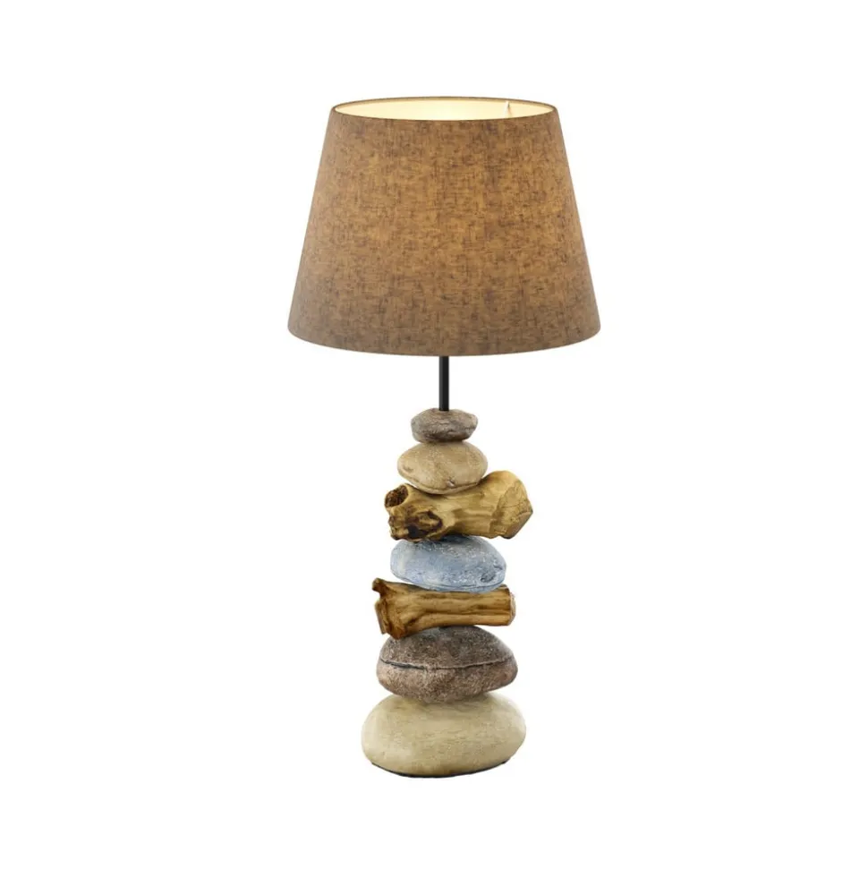 Bordlampe Vera, stofskærm og sten-dekor, 55 cm