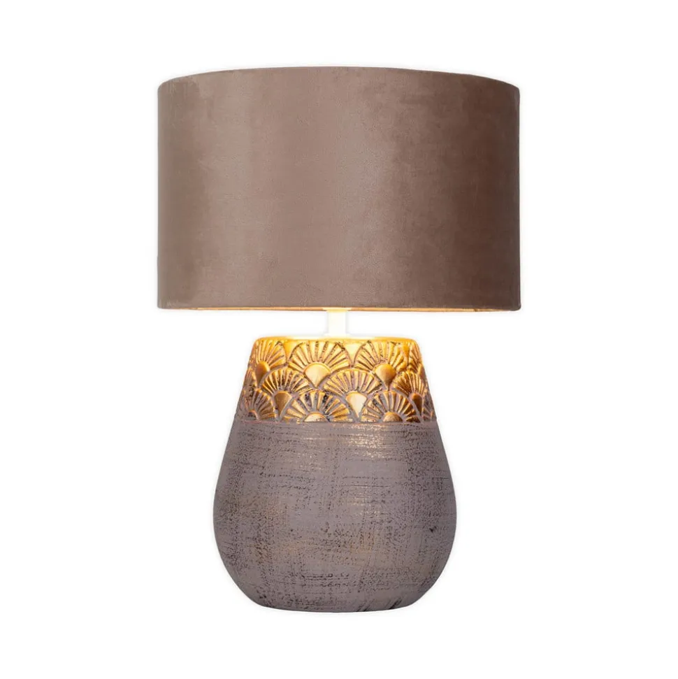 Bronco bordlampe, beige, keramik/kunstlæder, højde 39 cm
