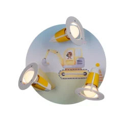 Byggepladsens gravemaskine loftlampe, gul, Ø 29 cm, 3 lyskilder
