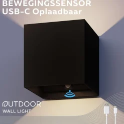 Calex LED genopladelig sensor udendørs væglampe, op/ned, sort