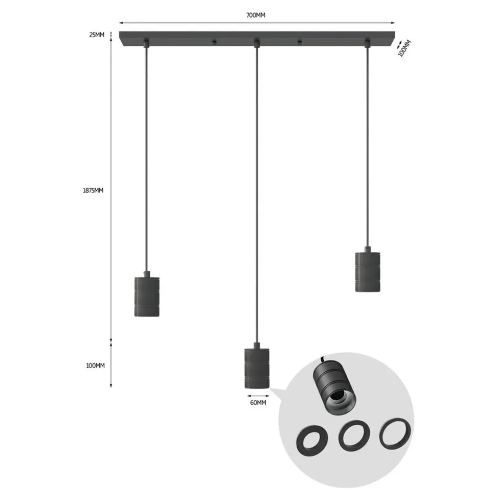 Calex Retro pendellampe, kantet, 3 lyskilder, sort