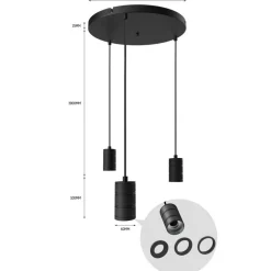 Calex Retro pendellampe, rund, 3 lyskilder, sort