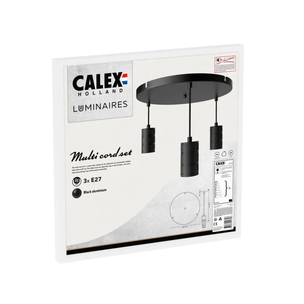 Calex Retro pendellampe, rund, 3 lyskilder, sort