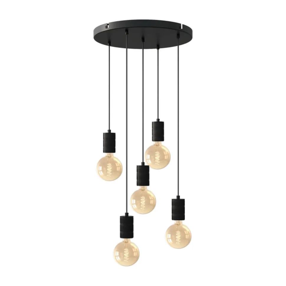 Calex Retro pendellampe, rund, 5 lyskilder, sort