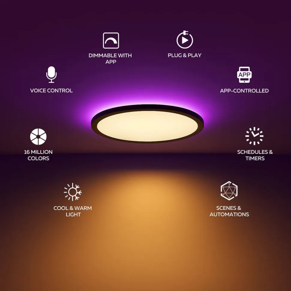 Calex Smart LED-loftlampe HALO Ø 30 cm sort IP54 RGB CCT