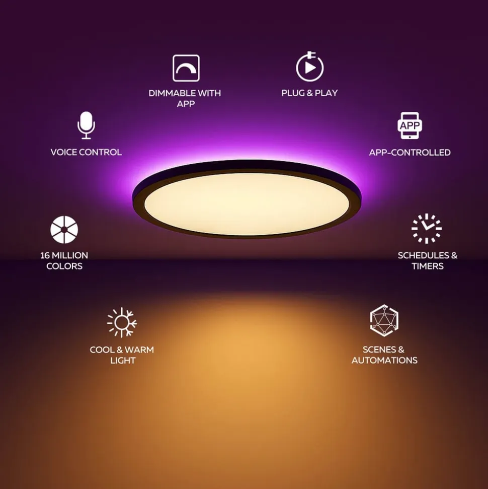 Calex Smart LED-loftlampe HALO Ø 40 cm sort IP54 RGB CCT