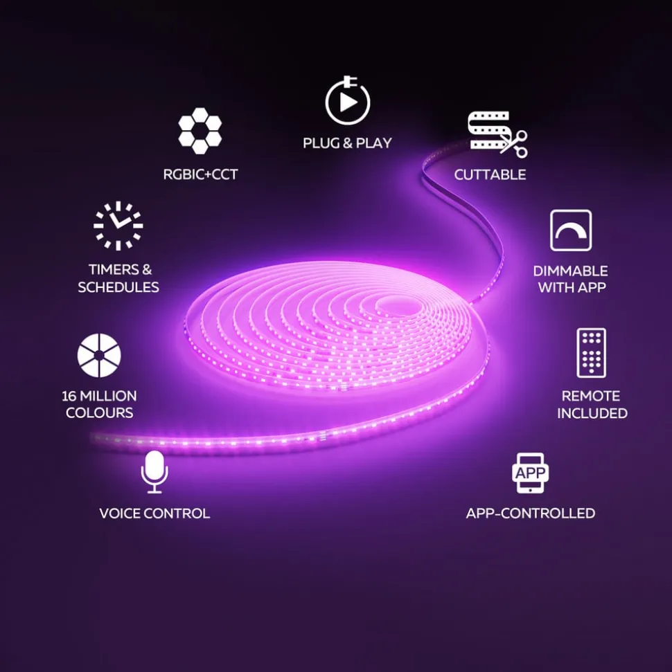 Calex Smart LED-strip, længde 30 m, RGB, CCT fjernbetjening