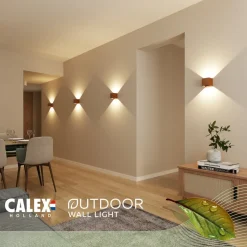 Calex udendørs LED-væglampe Cube, op/ned, højde 10 cm, rustbrun