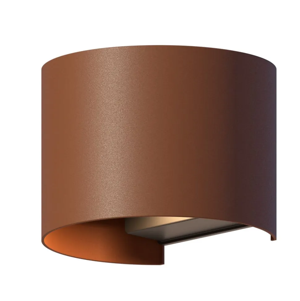 Calex udendørs LED-væglampe oval, op/ned, højde 10 cm, rustbrun