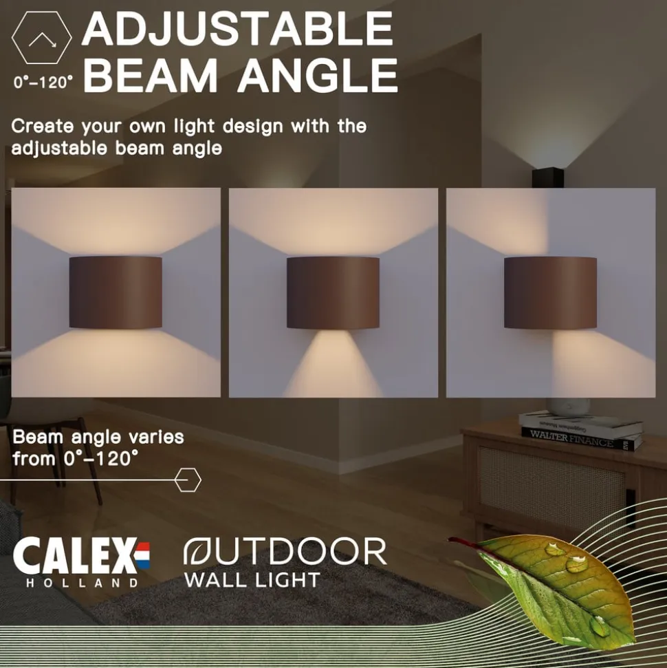 Calex udendørs LED-væglampe oval, op/ned, højde 10 cm, rustbrun