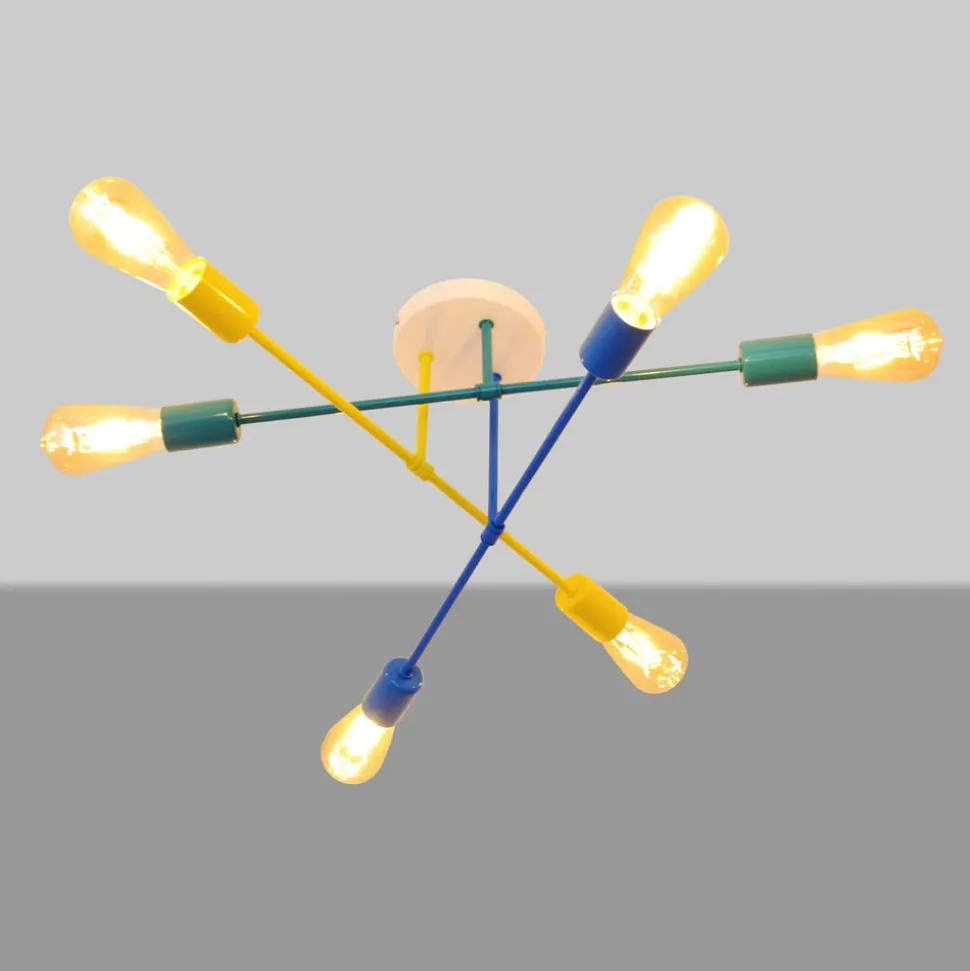 Cambridge loftlampe, 6 lyskilder, gul-turkis-blå