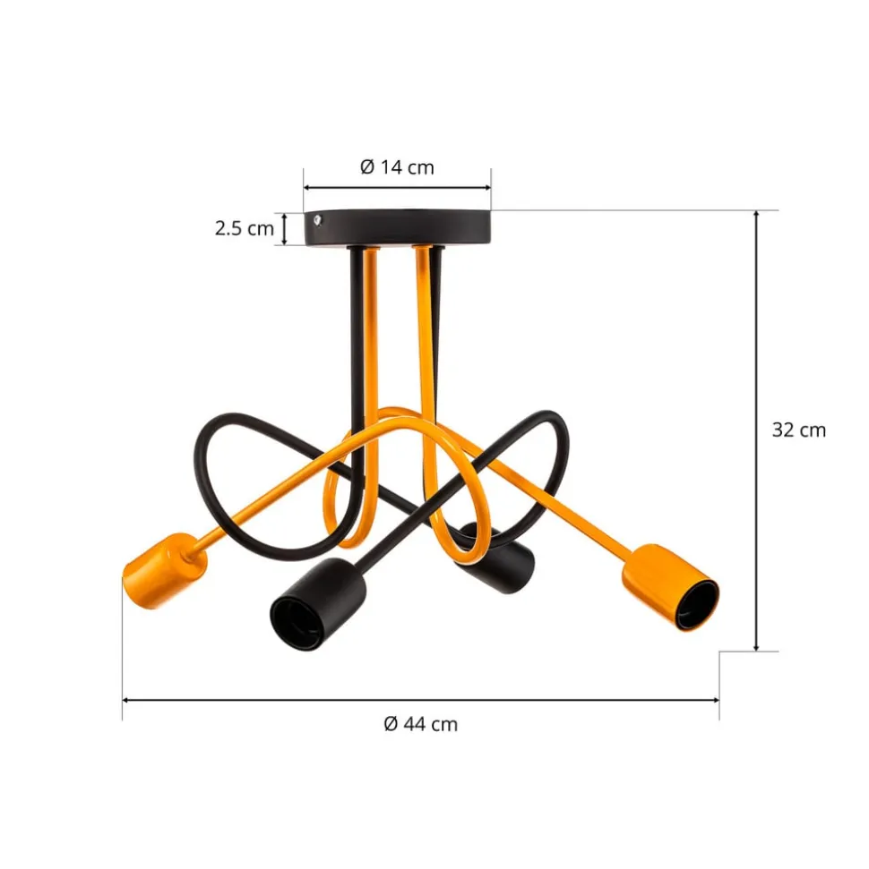 Cambridge loftlampe, 4 lyskilder, sort-orange