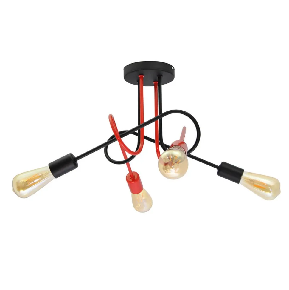 Cambridge loftlampe, 4 lyskilder, sort-rød