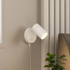 CAN TILT vægspot, hvid, Ø 10 cm, metal, afbryder, USB