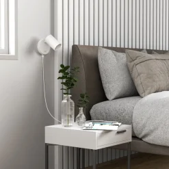 CAN TILT vægspot, hvid, Ø 10 cm, metal, afbryder, USB