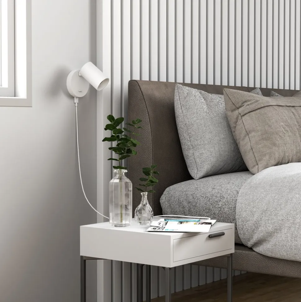 CAN TILT vægspot, hvid, Ø 10 cm, metal, afbryder, USB