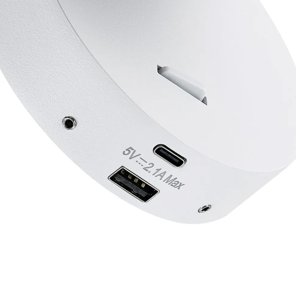 CAN TILT vægspot, hvid, Ø 10 cm, metal, afbryder, USB