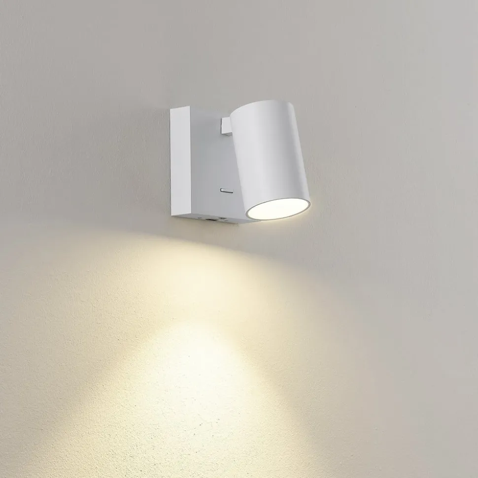 CAN TILT vægspot, hvid, 10 x 10 cm, metal, kontakt, USB