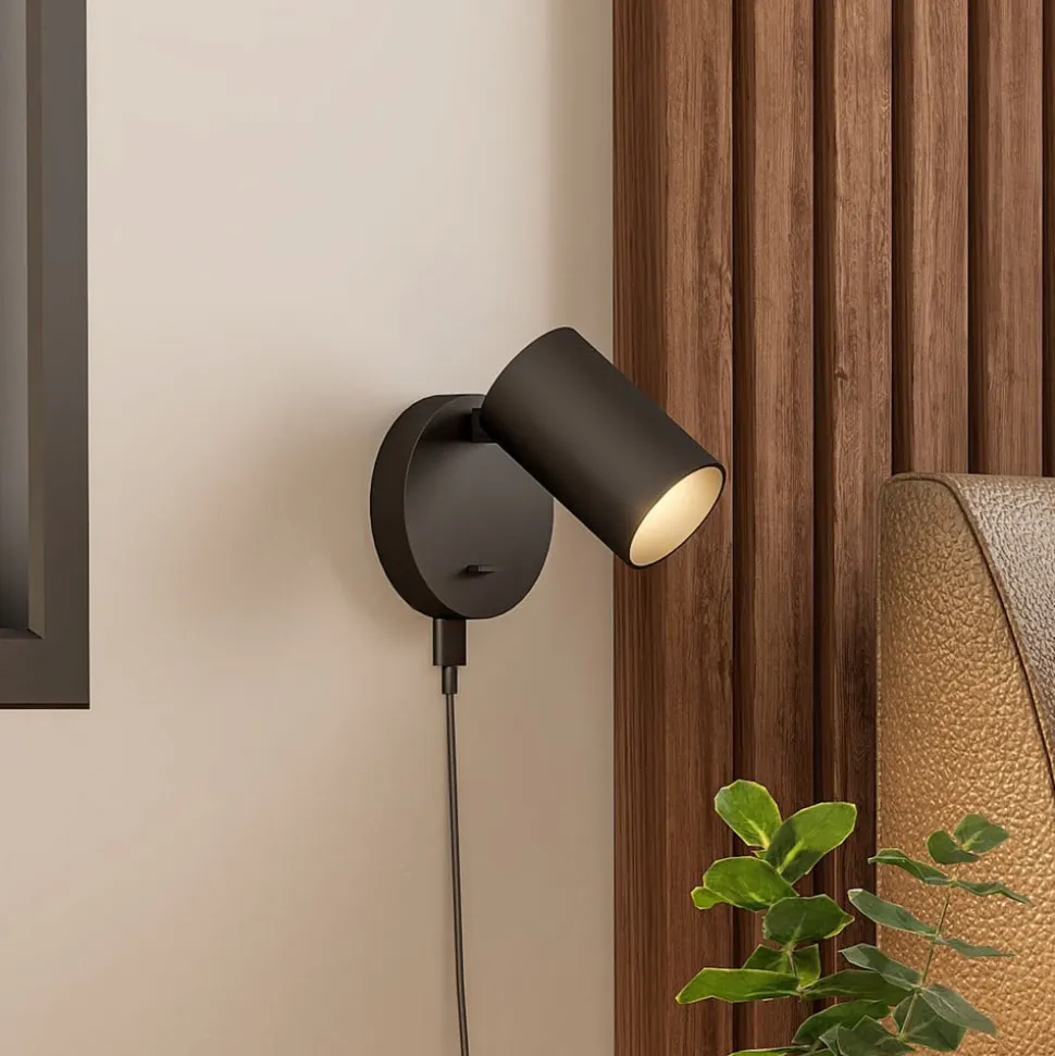 CAN TILT vægspot, sort, Ø 10 cm, metalkontakt USB