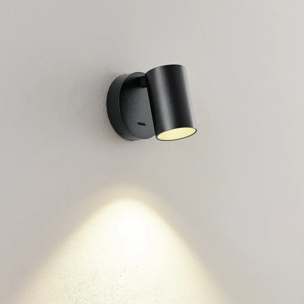 CAN TILT vægspot, sort, Ø 10 cm, metalkontakt USB