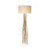Capri gulvlampe, guld/ecru, højde 155 cm, hammerslået jern