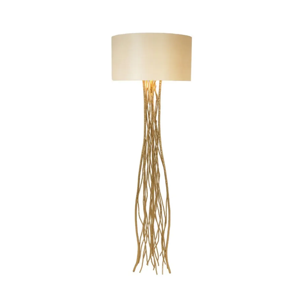 Capri gulvlampe, guld/ecru, højde 155 cm, hammerslået jern