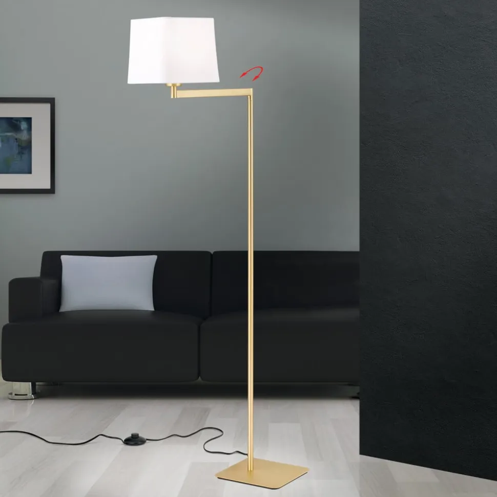 Carlton tekstilgulvlampe, mat messing