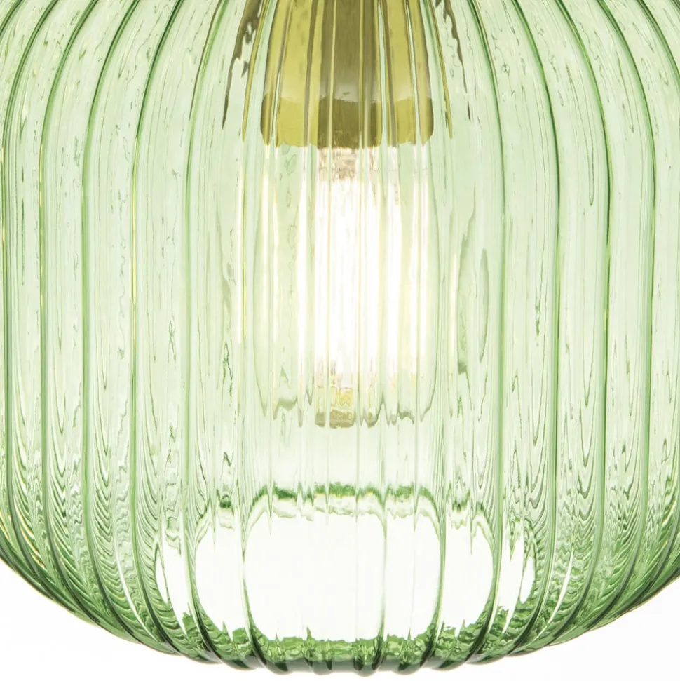 Carneval pendellampe, antik messing/grøn, Ø 20 cm, glas