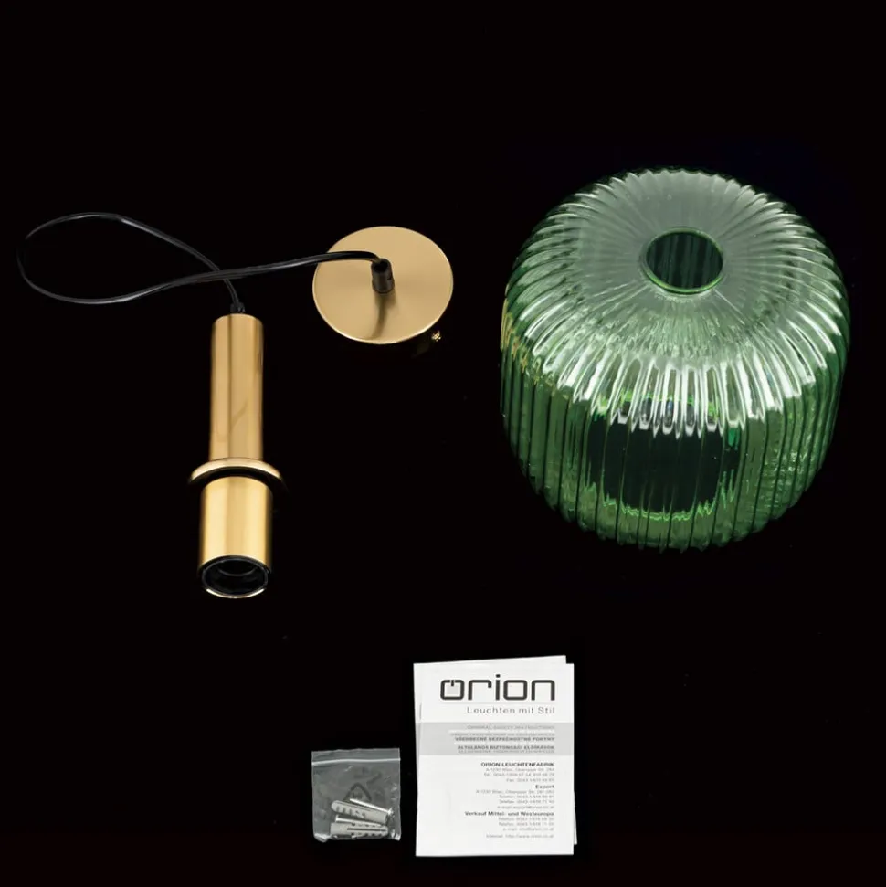 Carneval pendellampe, antik messing/grøn, Ø 20 cm, glas