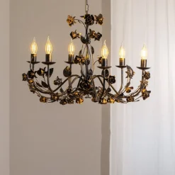 Carolina lysekrone, bronzefarvet, 6 lyskilder, jern