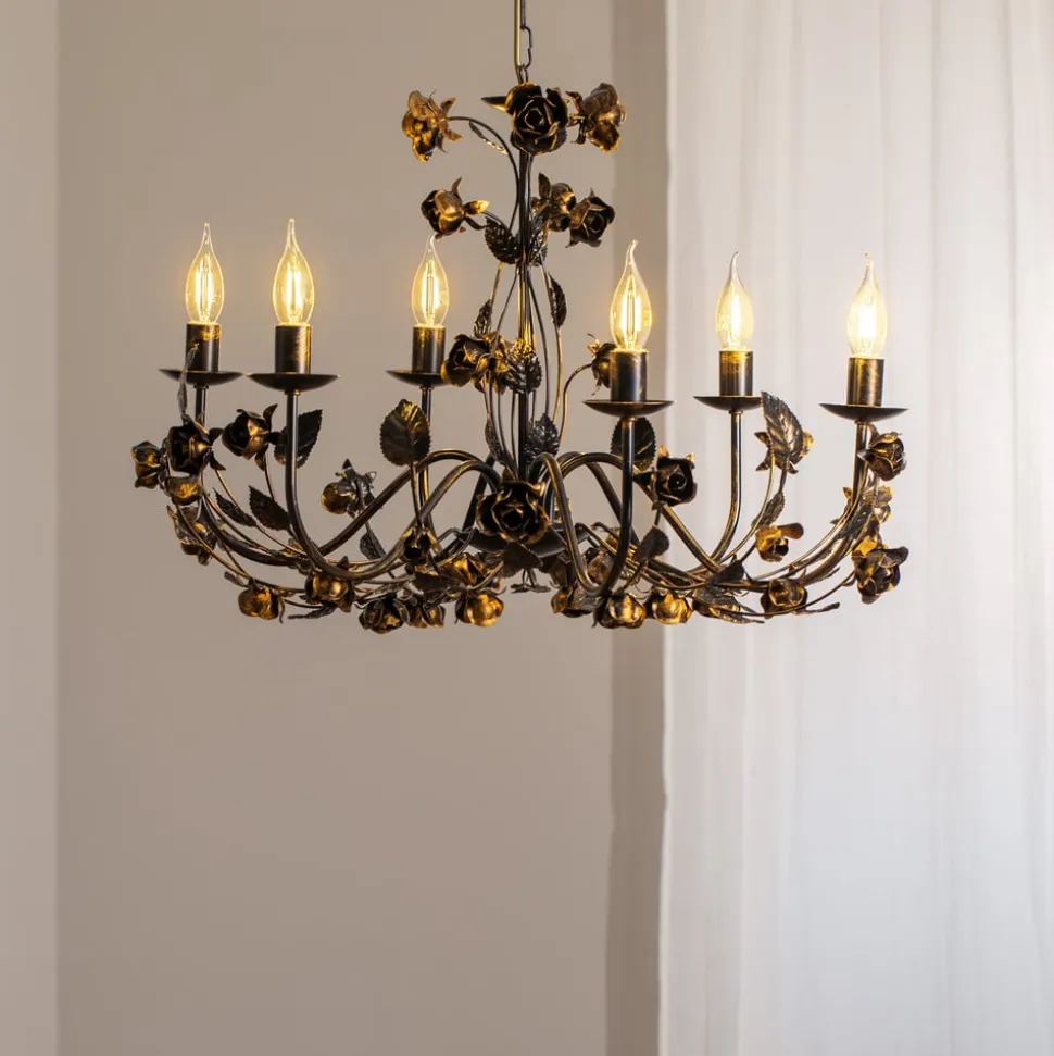 Carolina lysekrone, bronzefarvet, 6 lyskilder, jern