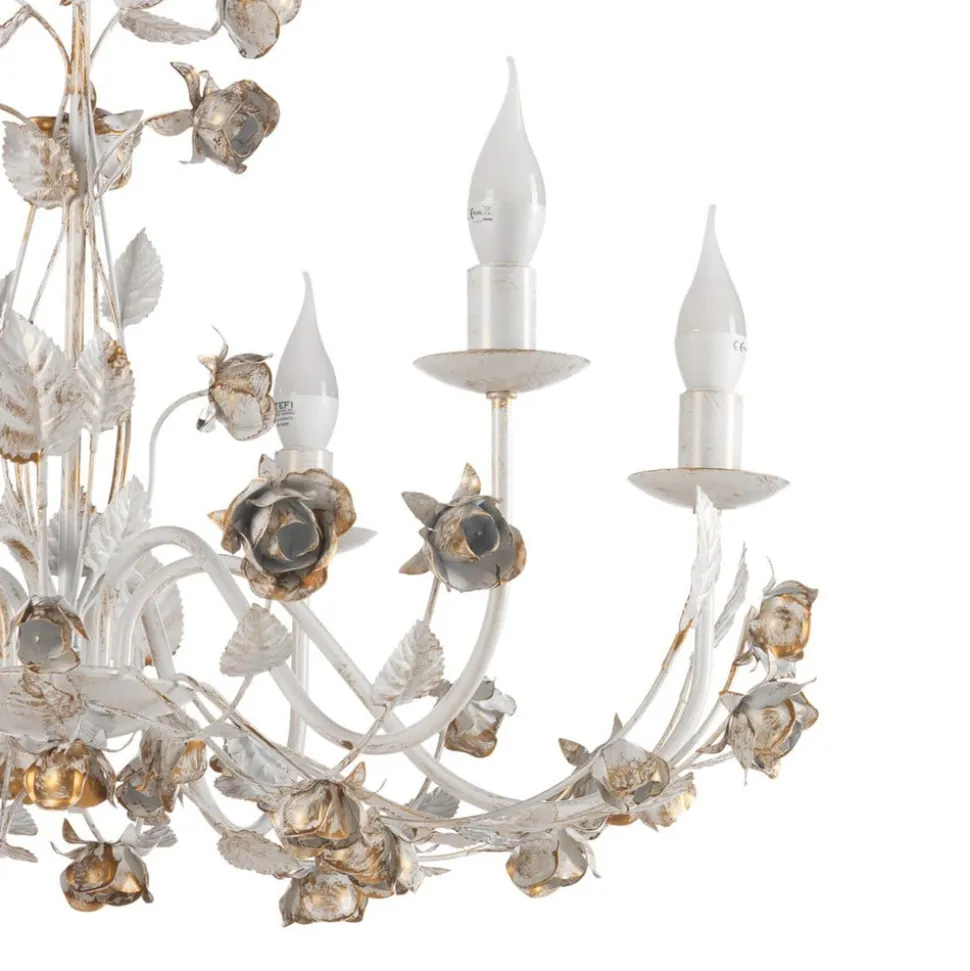 Carolina lysekrone, elfenbensfarvet, 6 lyskilder, jern