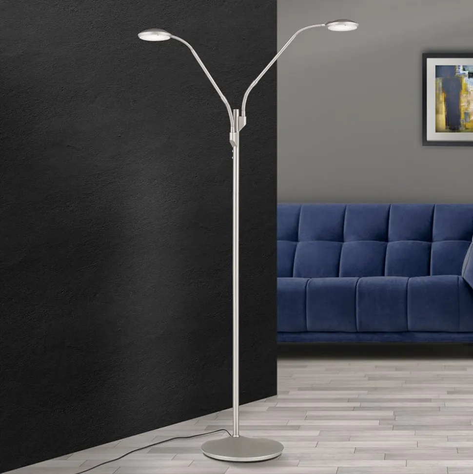 Cobra LED-gulvlampe, 2 lyskilder, mat nikkel
