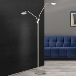 Cobra LED-gulvlampe, 2 lyskilder, mat nikkel