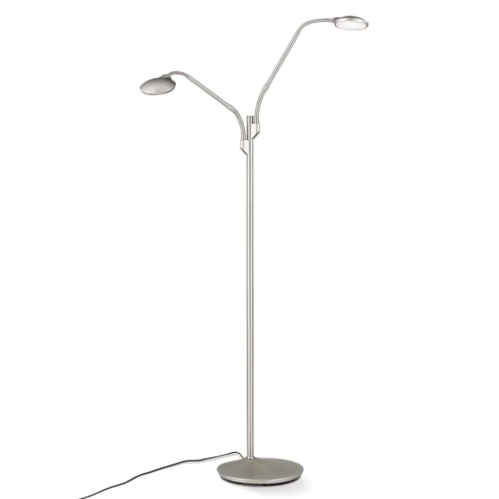 Cobra LED-gulvlampe, 2 lyskilder, mat nikkel