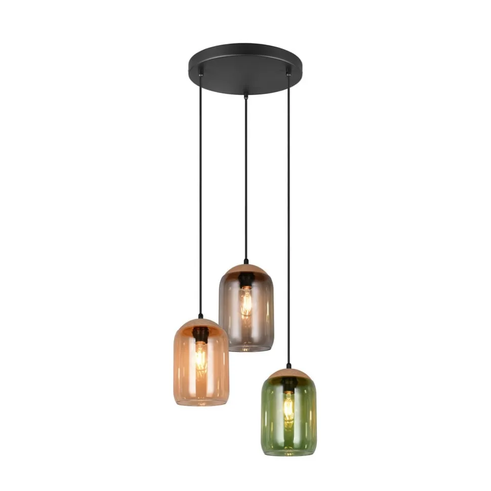 Cork hængelampe, flerfarvet, Ø 30 cm, 3 lyskilder, glas/kork