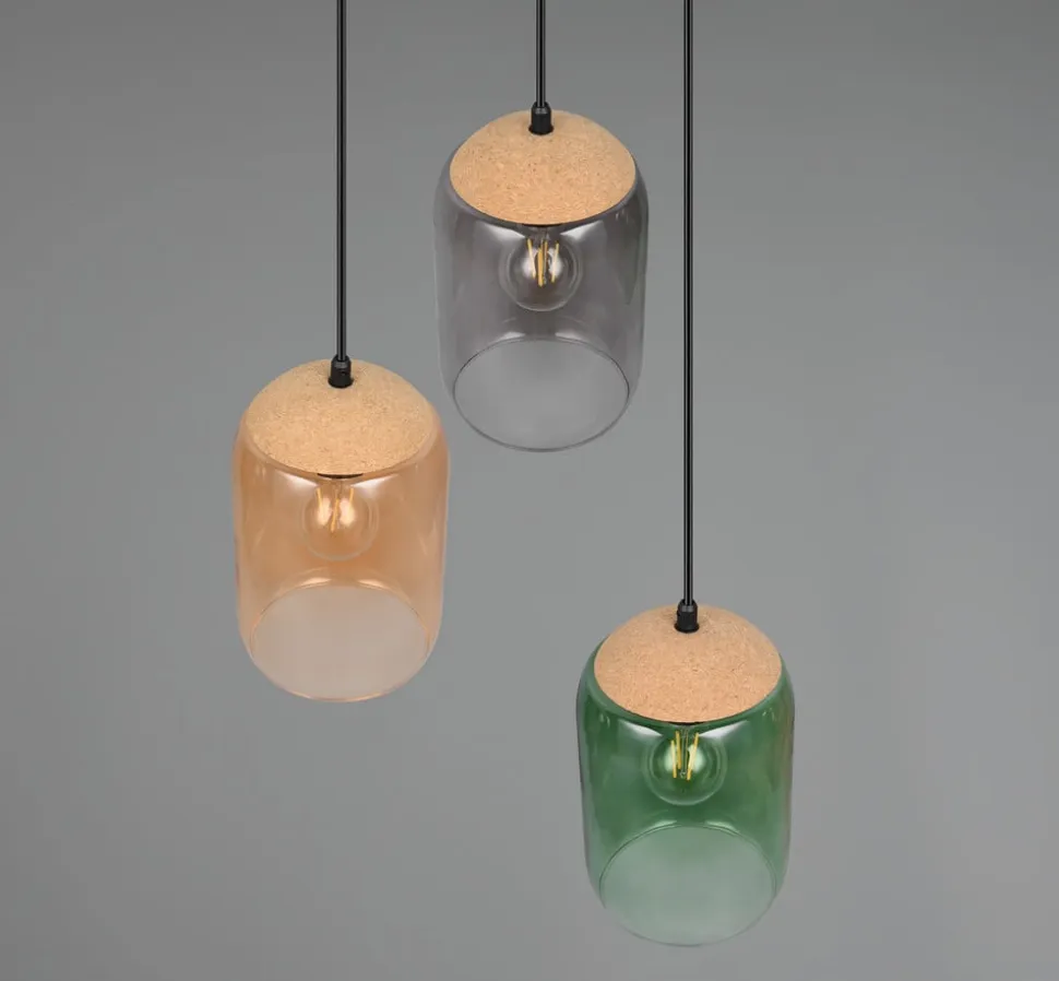 Cork hængelampe, flerfarvet, Ø 30 cm, 3 lyskilder, glas/kork